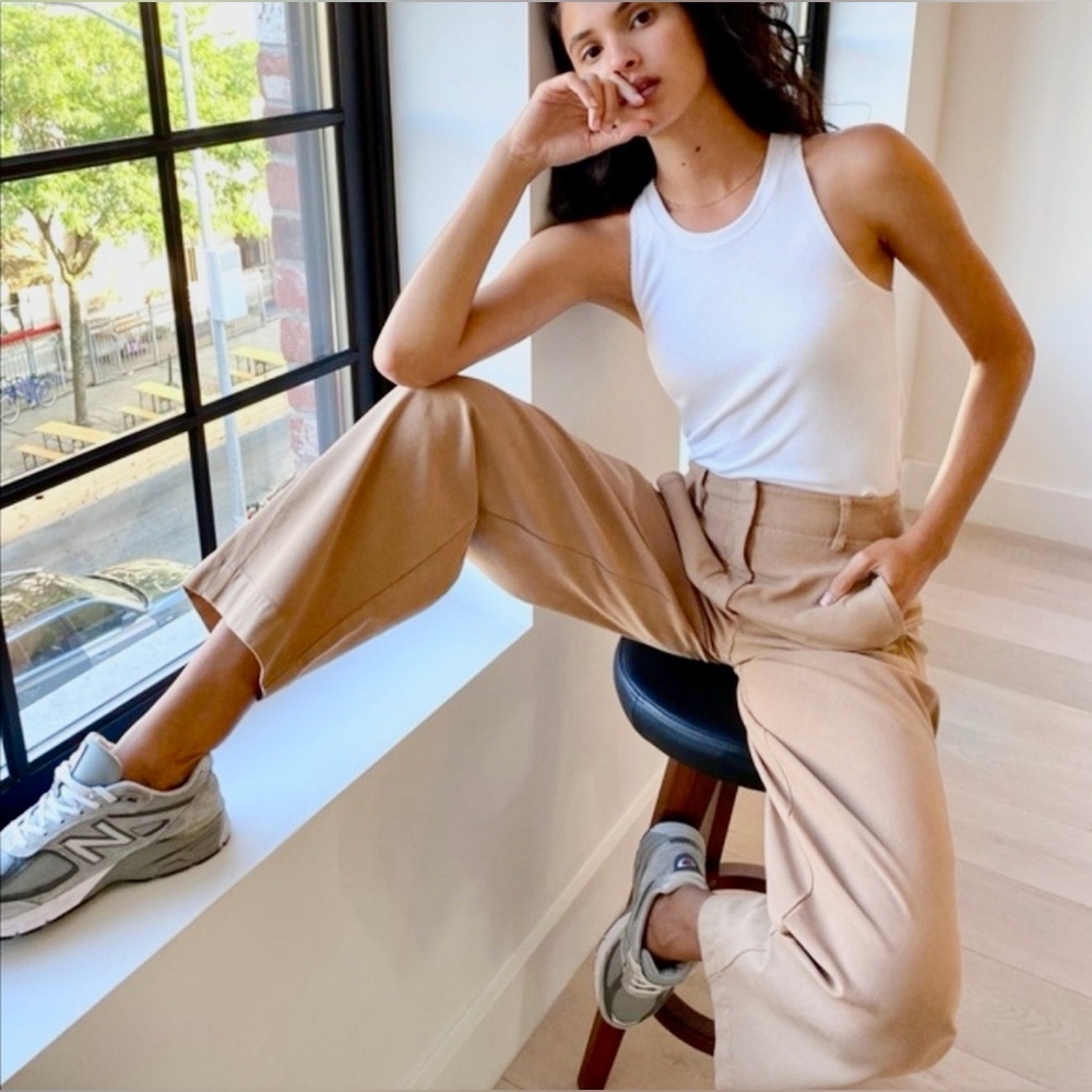 Aritzia Wilfred Wide-Leg High-Rise Pants in Camel